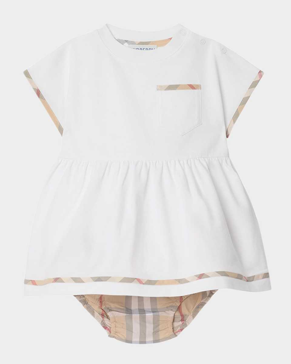 Girl's Lea Check Short-Sleeve Dress & Bloomers, Size Newborn-18M